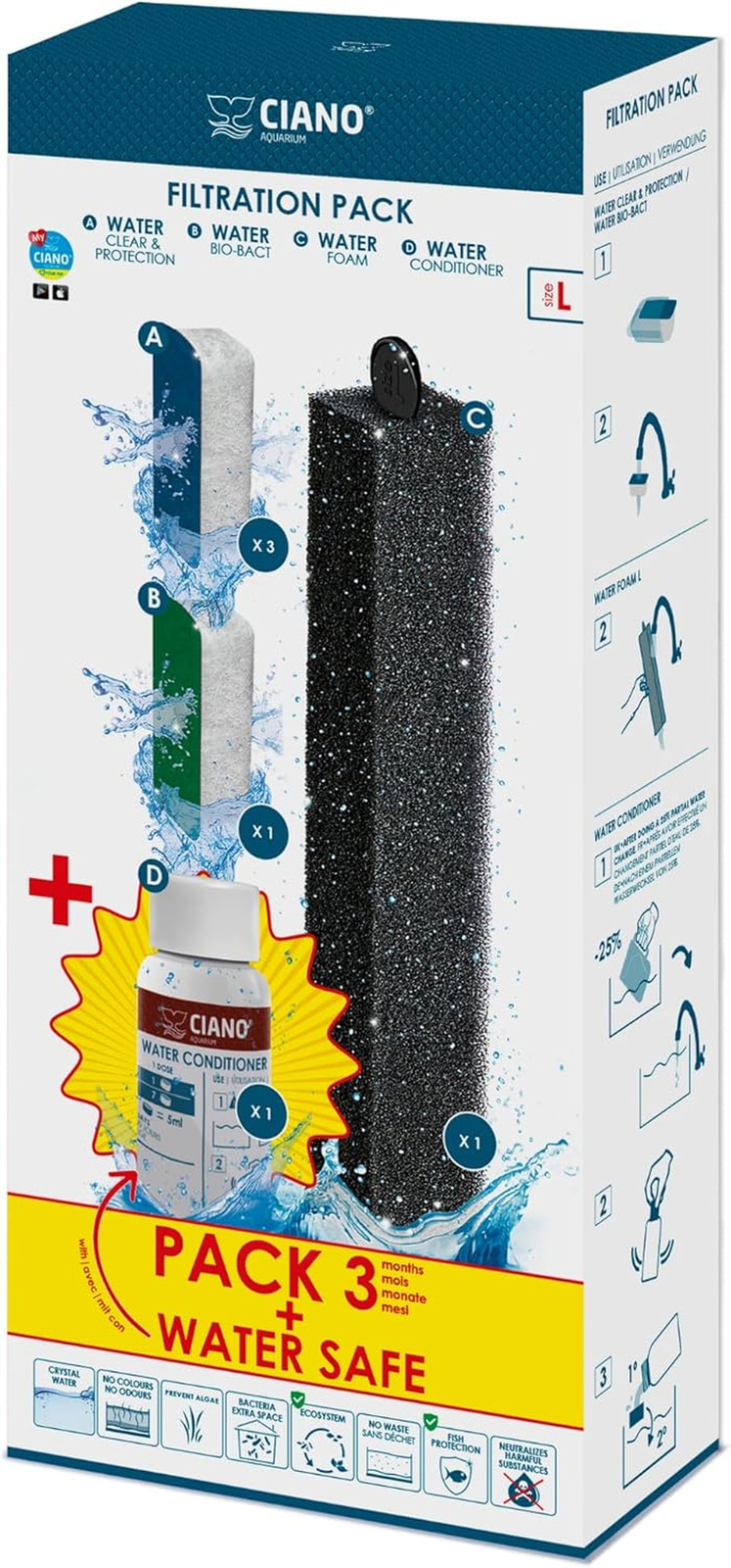 Cartouches CIANO anti-eau trouble avec conditionneur pour grand aquarium