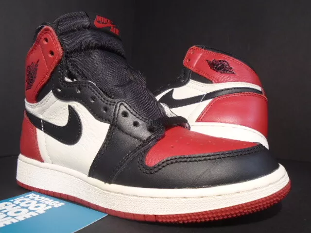 NIKE AIR JORDAN 1 RETRO I HIGH OG BG BRED TOE RED BLACK WHITE LOT 575441-610 3.5
