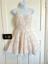 Club L Dress Lace Floral Flared Cream Beige Size 8