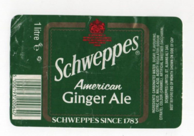 England - Vintage Label - Schweppes Ltd., St. Albans - American Ginger Ale