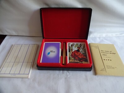 VINTAGE BRIDGE SET IN FAUX LEATHER BOX WITH INSTRUCTIONS 4 cm x 15 cm x ...