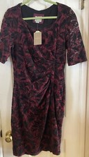 Anthropologie Maeve Elorn Dress Wine Black Flocked Lace Faux Wrap $158  14 NEW