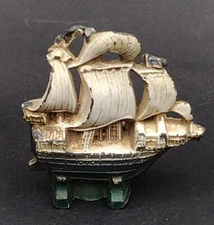 Solid Meta lOld Galleon Ship 2 3/8 x 2 5/8 Hand Painted