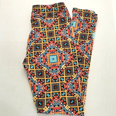 Lularoe Leggings Tribal Aztec Print Turquoise Yellow Orange SZ OS One Size NWOT