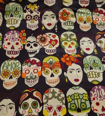 2 Yards Alexander Henry Gotas De Amor De Leon Eggplant Cotton Fabric Skulls 45''W
