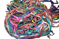 Tariff FREE 100g Sari Silk Ribbon yarn grab bag craft multicolored ribbon