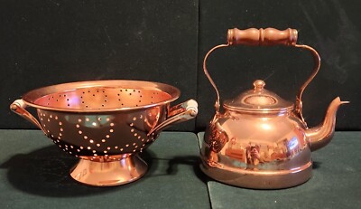 Vintage Tagus R-51 Copper Kettle Tea Pot & Vintage 8''  Telefora Copper Colander