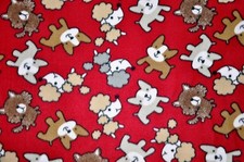 BTY*MULTIPLE PUPPY & DOG BREEDS, POODLES ON RED FLEECE FABRIC FABRIC 1 YD 60X36