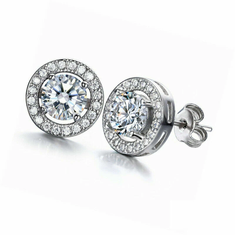 Real 18ct White Gold Plated Crystal Diamond Earring for Men's or boy's Unisex - Image 2 of 4