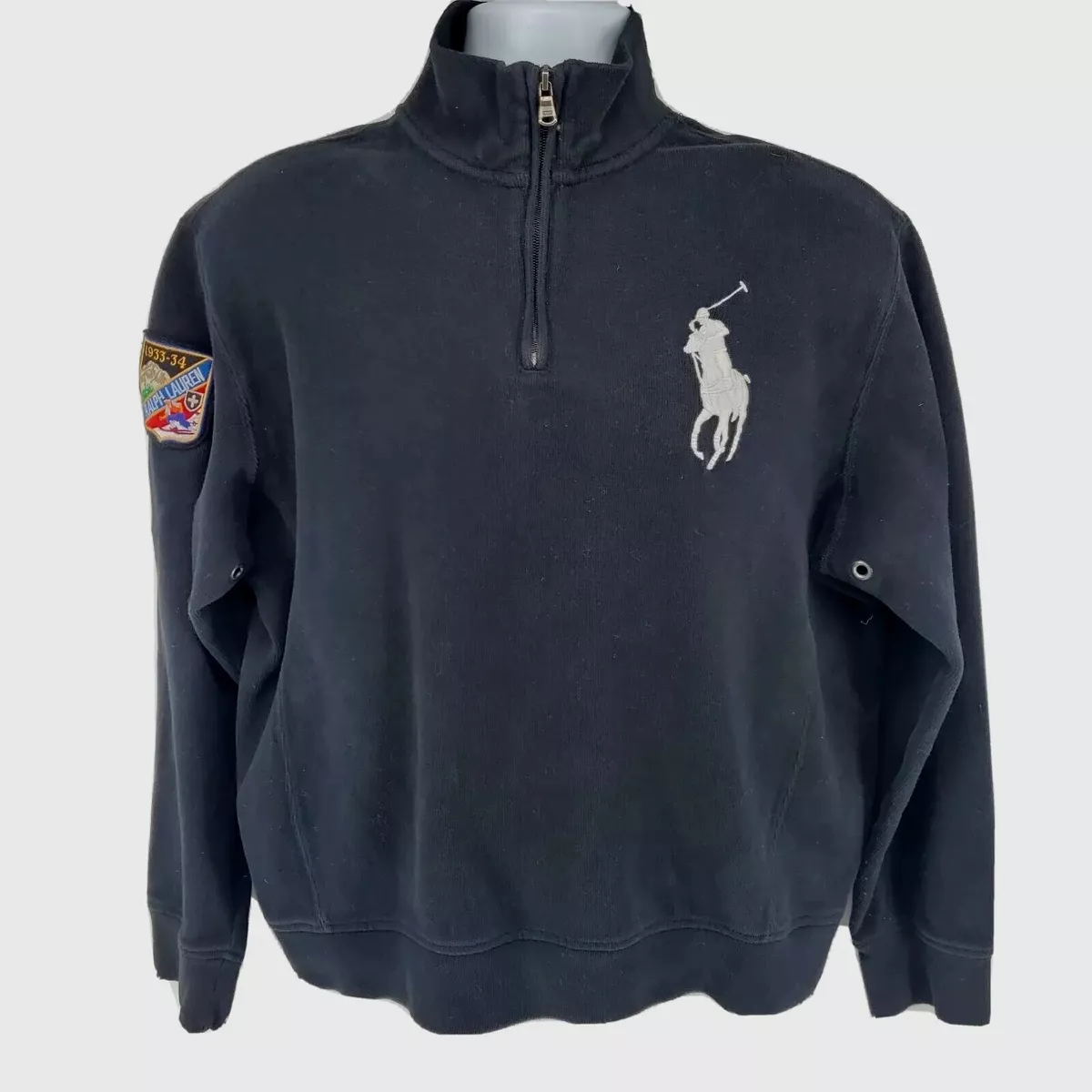 Polo Ralph Lauren 1 2 Zip Sweater Size L Black Big Pony Ski Patch