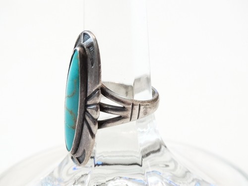 VINTAGE NAVAJO LARGE TURQUOISE STERLING SILVER RING 1.25 INCH SIZE 6 - Picture 2 of 7