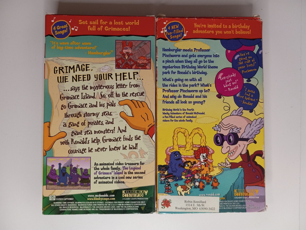 Wacky Adventures of Ronald McDonald VHS Tapes: Grimace Island