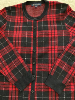 Brooks Brothers Merino Wool Blend Buffalo Plaid Metallic Cardigan