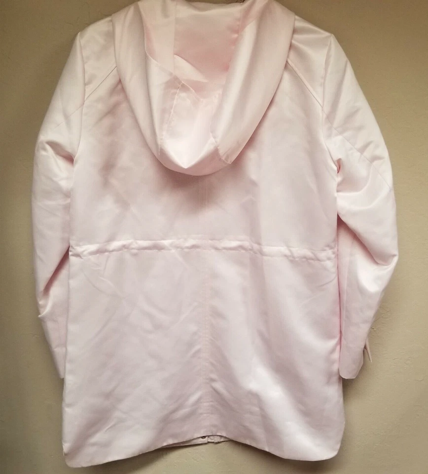 Dennis by Dennis Basso Satin Hooded Jacket Small Zipper Snap Buttons Blush Pink - Image 2 of 4