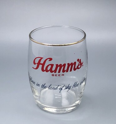 Hamms Beer Barrel Glass / Vtg Tavern Bar Advertising / Man Cave Barware Decor