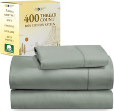 Cooling Sage Green Twin XL Cotton Sheets Set, 400 Thread Count, Deep Pocket