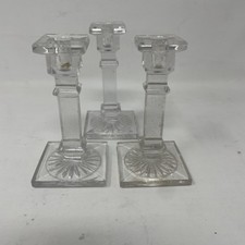3 Pack Column Style Clear Glass Burst Design Candlestick Holder 3.75  Tall