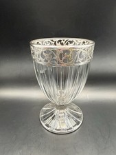 Antique Cut Glass Goblet Vase Sterling Silver Overlay Floral 7” Art Nouveau