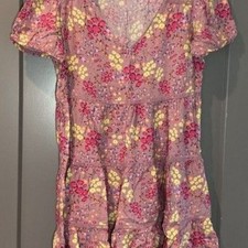 Wild Fable Purple Pink Yellow Floral Short Sleeve Dress Size XS