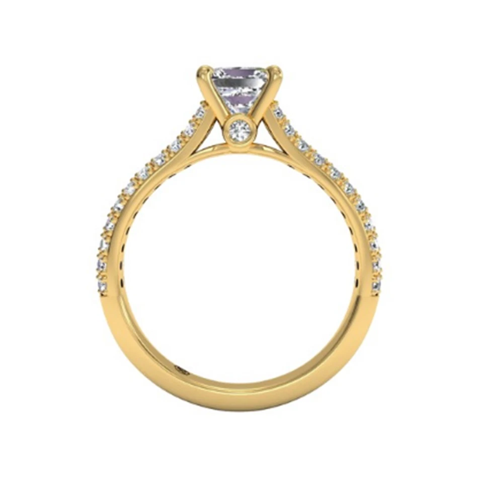 1.05 CT Princess Cut Lab Created Diamond Wedding Ring 14K Solid Yellow Gold Sz 6 - Image 3 of 4