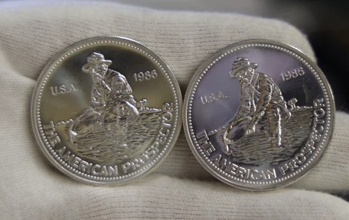 (2) 1986 Engelhard 1 oz Prospector Silver Rounds Nice Unc..