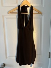 PrettyLittleThing Black Halter Tie Mini Jersey Dress Size 6