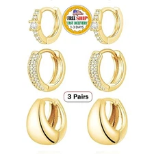 Aretes 14K Brincos Femininos Pendientes Joyeria Fina de Moda De Oro 3 Pares