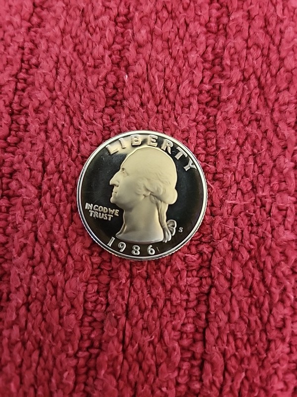 1986 S Slightly TONED Proof Washington 25c  Fresh From Proof Set  Nice Coin