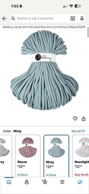 Bobbiny Braided Cotton Cord - Misty | 3mm 100m/108yds