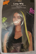 Long Wig Black Hair With Yellow Streak Costume Halloween Dress-up Trick Or Treat