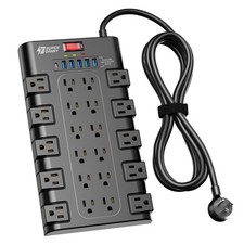 Power Strip, SUPERDANNY Surge Protector with 22 AC 6 USB - 6.5 ft, Black