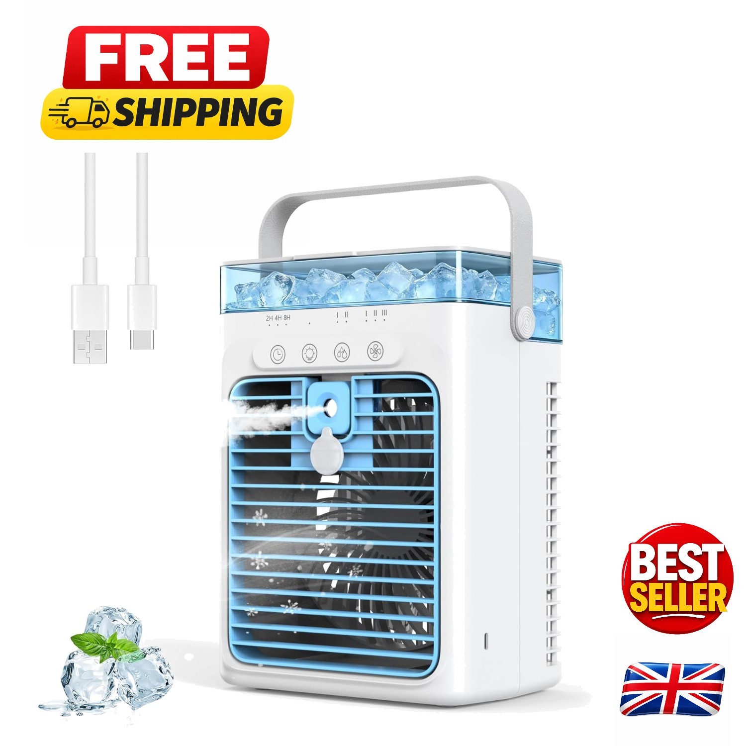 Portable Air Conditioner & Evaporative Cooler - 3 Speed, Quiet 30dB Mini Fan
