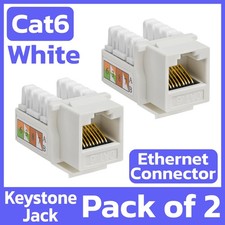 2 Pack Cat6 Keystone Jack White RJ45 Ethernet LAN Network 110 Punch Down Snap-in