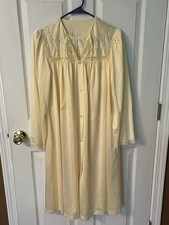 Vintage Shadowline Peignoir Set Medium Yellow Gown Lace Flowers Embroidery