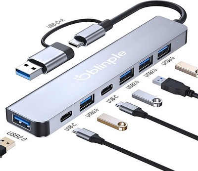 USB C Hub 7 in 2 USB Hub 3.0 Multiport Adapter 4 USB 2.0 Ports, U SB Type C Hub