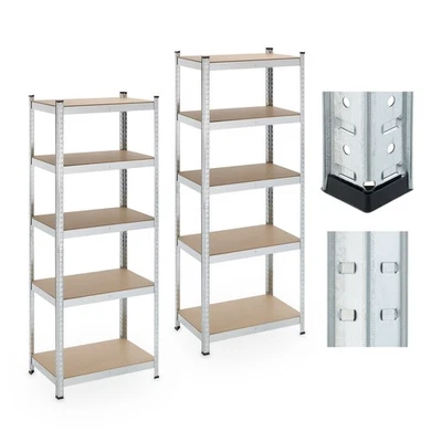 Etagere charge lourde rack de rangement 5 niveaux argenté étagère métallique - Photo 1/4