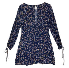 American Eagle Cottagecore Floral Prairie Tie Cuff Keyhole Dress Womens M Navy