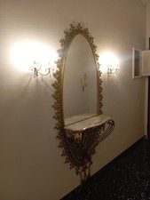 Specchiera Con Console Attribuita A Pierluigi Colli , Ferro Dorato Onice Anni5