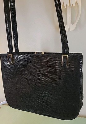 Vtg Franco Bellini Leather Square Shoulder Bag Purse Black Made Italy Clasp