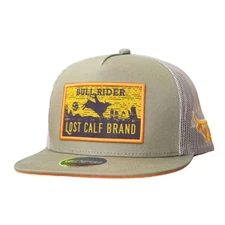 Lost Calf Mens Bullrider Tan Flat Bill Adjustable Snapback Cap Hat
