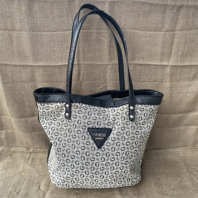 Vtg GUESS LA 1981 Monogram Tote Bag  Black Gray Shoulder Handbag Y2K