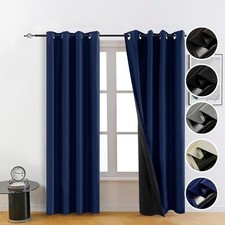 100 Blue Black Out Curtains for 54"W x 84"L Pack of 2 ,
