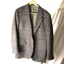 Sports jacket blazer made in the USA men L or 48R grey blue plaid partial lined