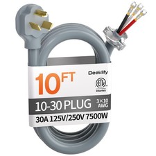 Deeklify 10 ft 3 Prong Dryer Cord, 30Amp 10 Gauge Dryer Power Cord Replacement,