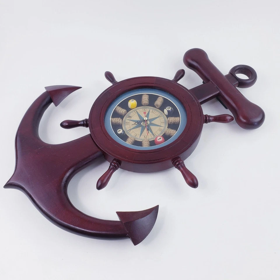 Reloj de Pared Náutico Marítimo Rueda de Barco Ancla Nudo de Marinero Bolas de Piscina Foto 4 de 4