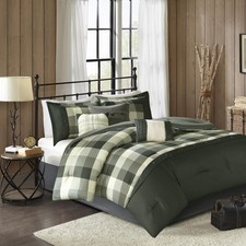 Ridge Comforter Set - Cabin Lodge Plaid Herringbone Design, All Season Down A...