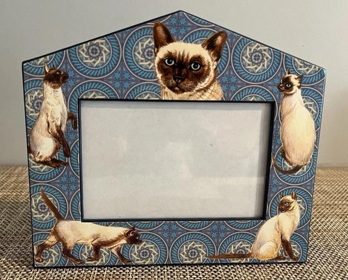 Siamese Cat Photo Frame Cardboard Cobalt Blue Geometric Fits 3x5 Photo Cat Lover