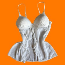00's vintage white floral lace chiffon bridal coquette lingerie y2k babydoll XL
