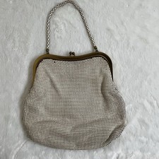 Vintage Whiting And Davis Cream Enamel Mesh Purse With Chain SEE PHOTOS