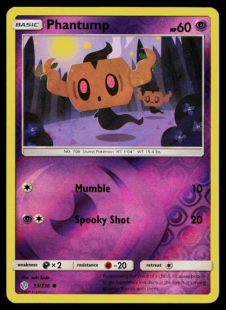 Pokemon Card Cosmic Eclipse Phantump 93/236 Common Reverse Holo